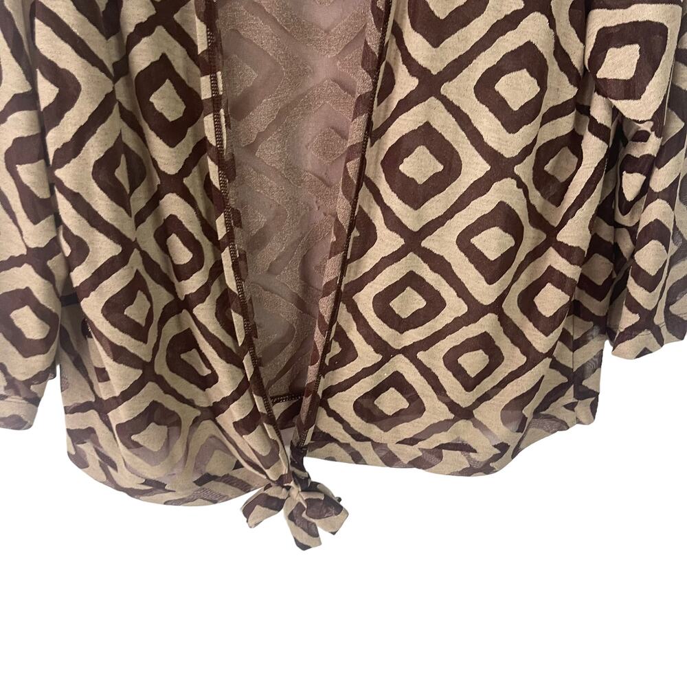Chico's Women's Size XL (3) Geometrical Sheer Brown Front‎ Tie Cardigan Top - Picture 3 of 8